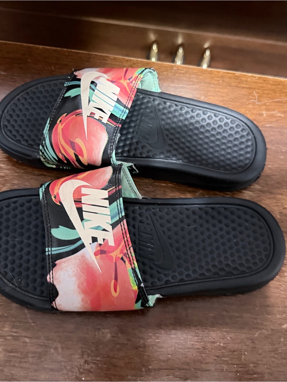 Nike Black Floral Benassi Slide Sandals